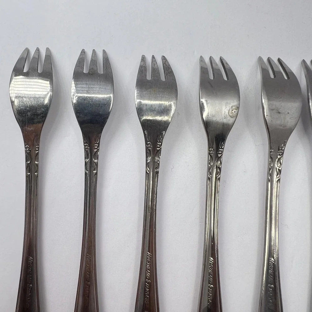 Oneida Northland Stainless Steel Seafood Forks 7 Royal Ballad Vtg 70s Cocktail